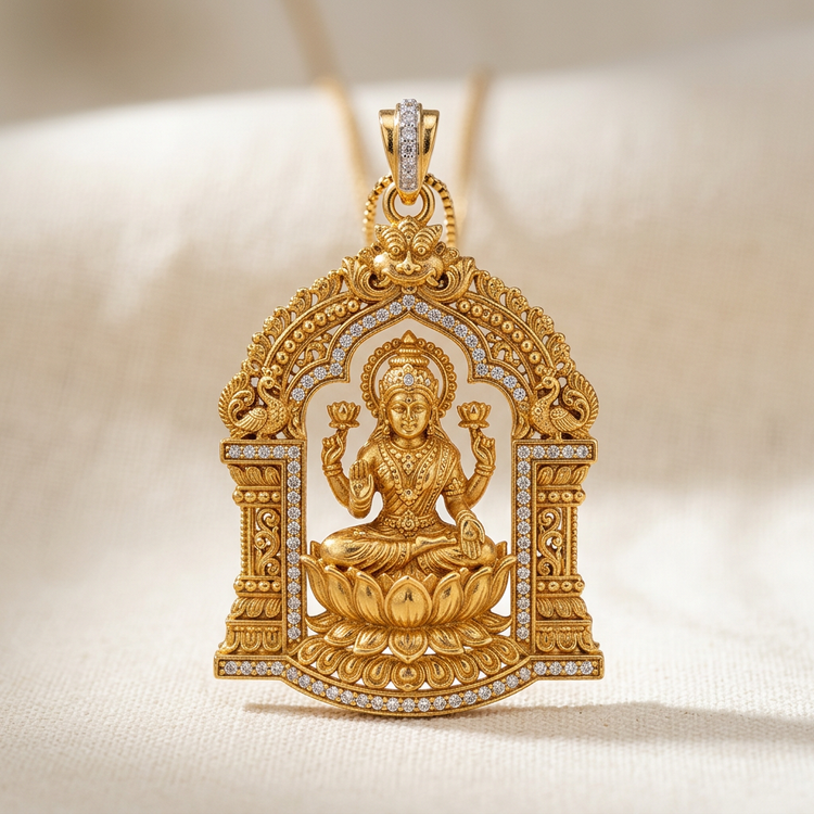 Gold-plated silver Lakshmi pendant with diamond accents