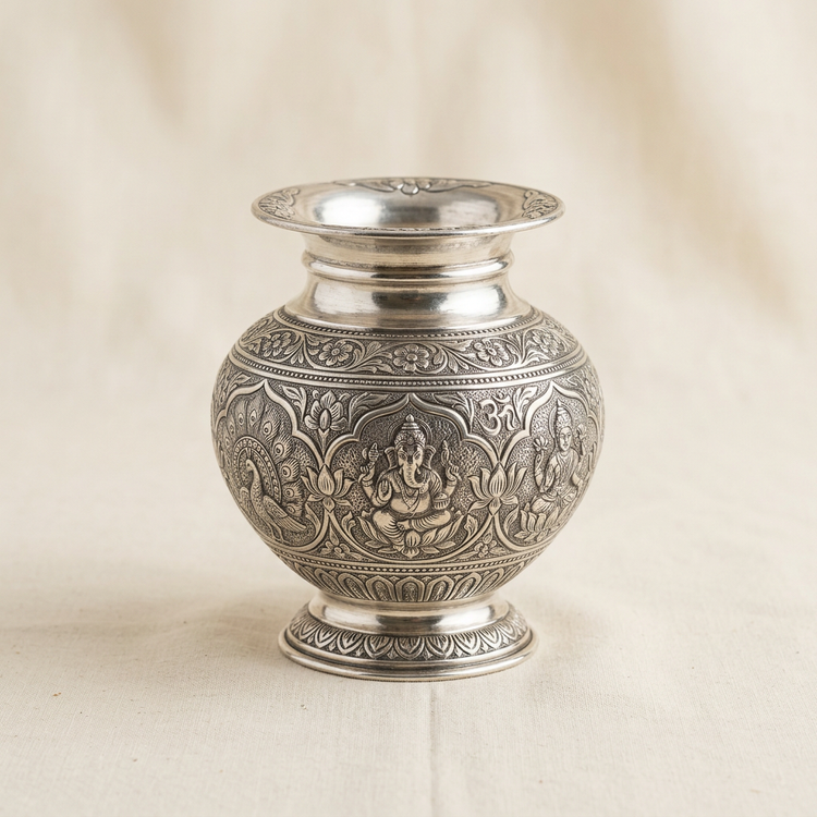Hand-engraved silver kalash